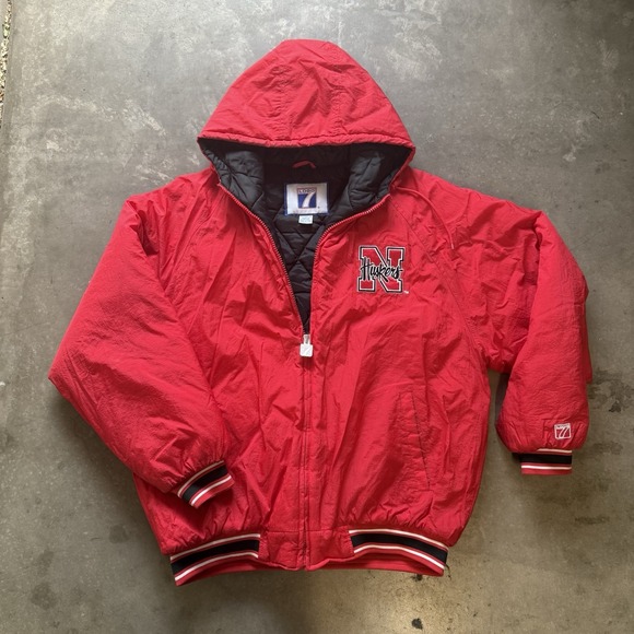 Logo Athletic Jackets & Blazers - Vintage Logo 7 Nebraska Cornhuskers‎ Quilted Jacket Mens XL Hooded Athletic Red